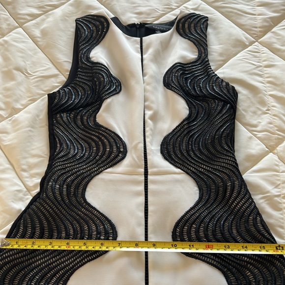 Vintage Color block Black And White 2 Tone Contrast Embroidery Accent Dress XS - Picture 12 of 15